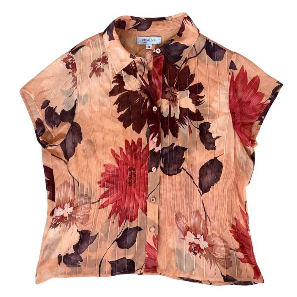 Vintage Emanuel Ungaro 100% Silk Sheer Collared Shirt Floral print top